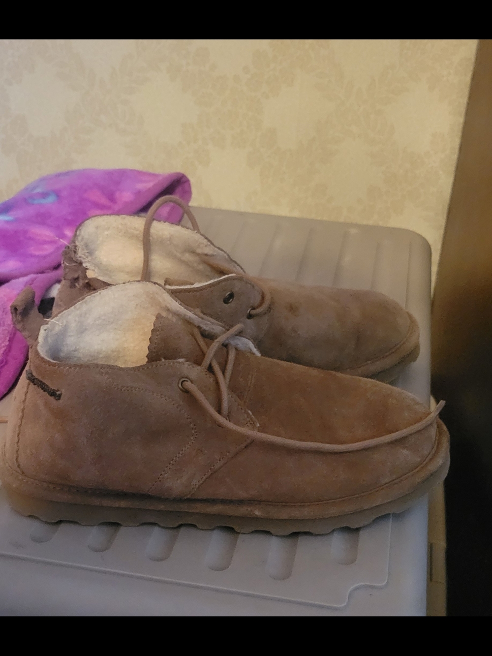 BearPaw Women's Tan Suede Ankle Booties with Shearling Lining
